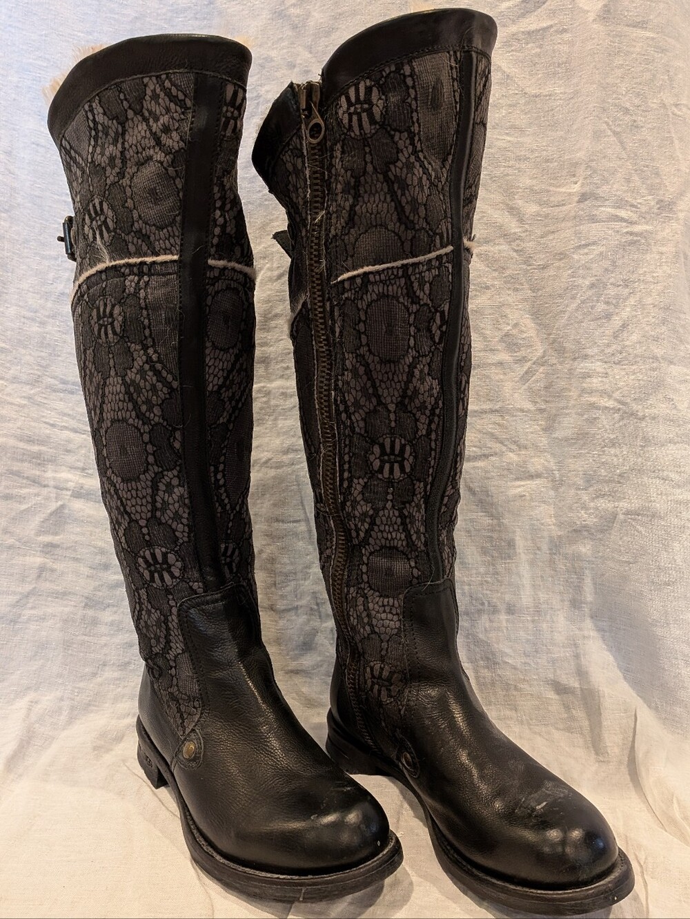 UGG Collection Adela Black Lace Overlay Leather Boots Made in Italy size 7.5